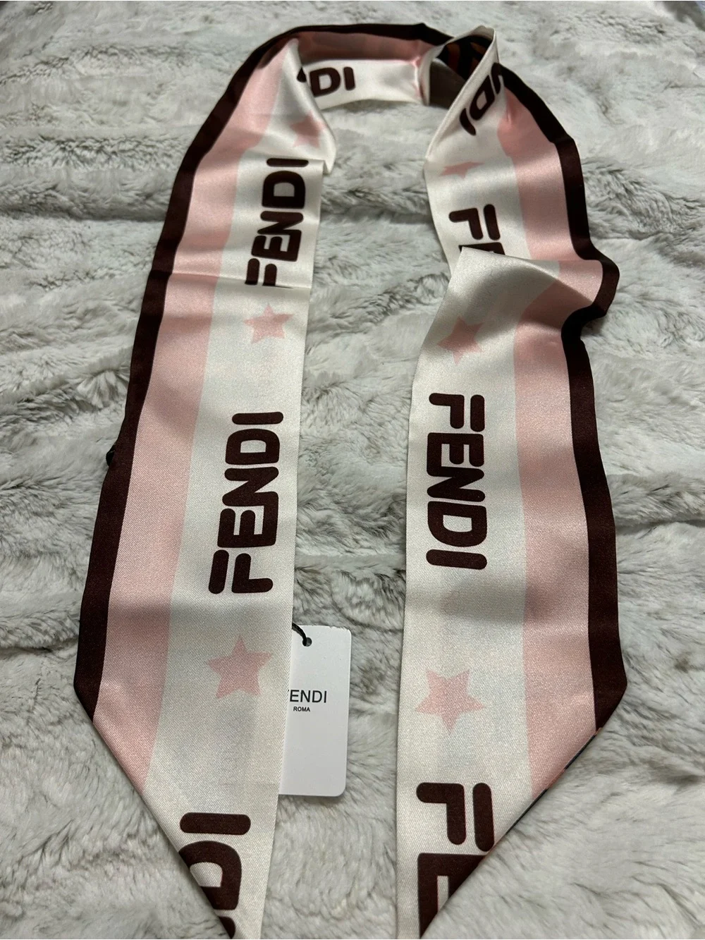Pink, Brown and Cream Logo Silk Twilly